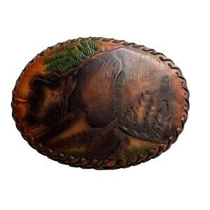 Vintage Pheonix Leather Canada Brown Bear Belt Buckle Handcrafted